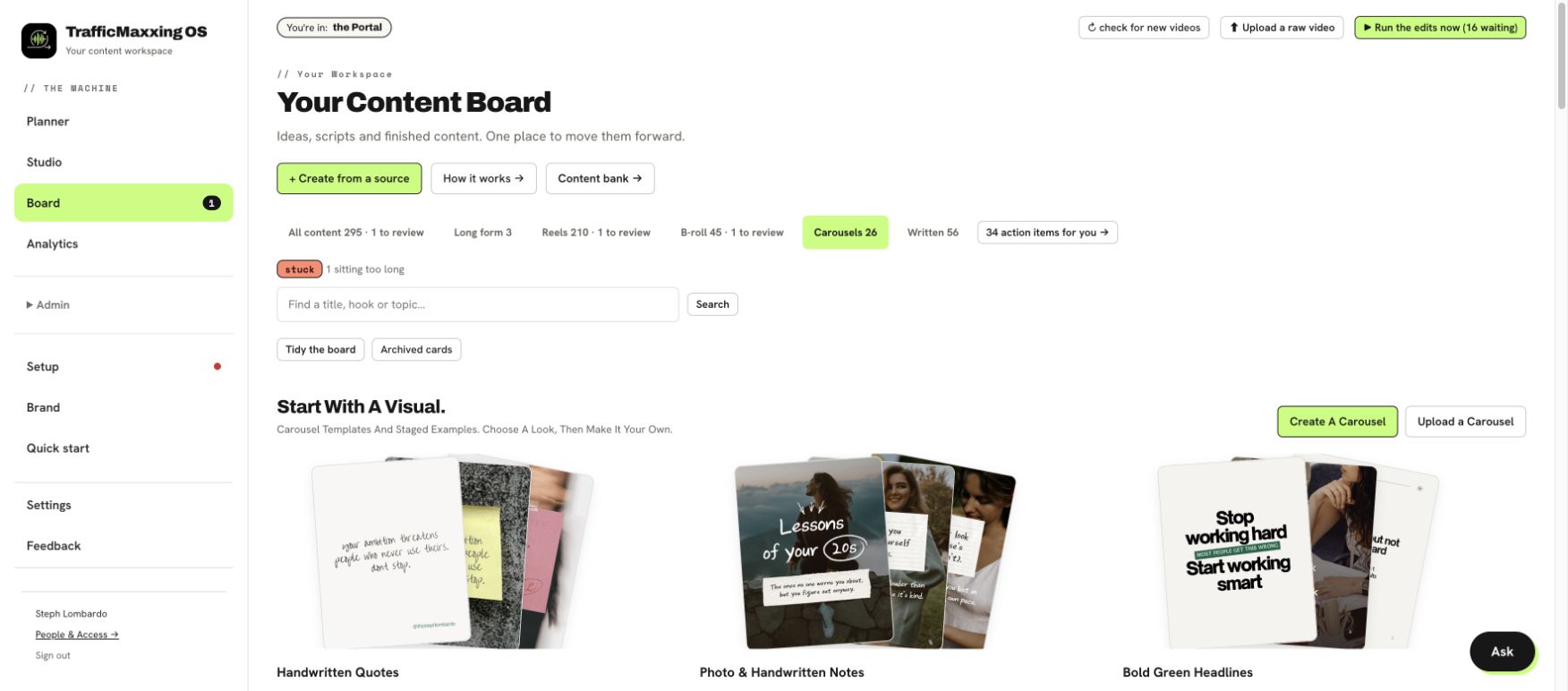 Actual carousel template gallery with handwritten, photo and bold headline design examples